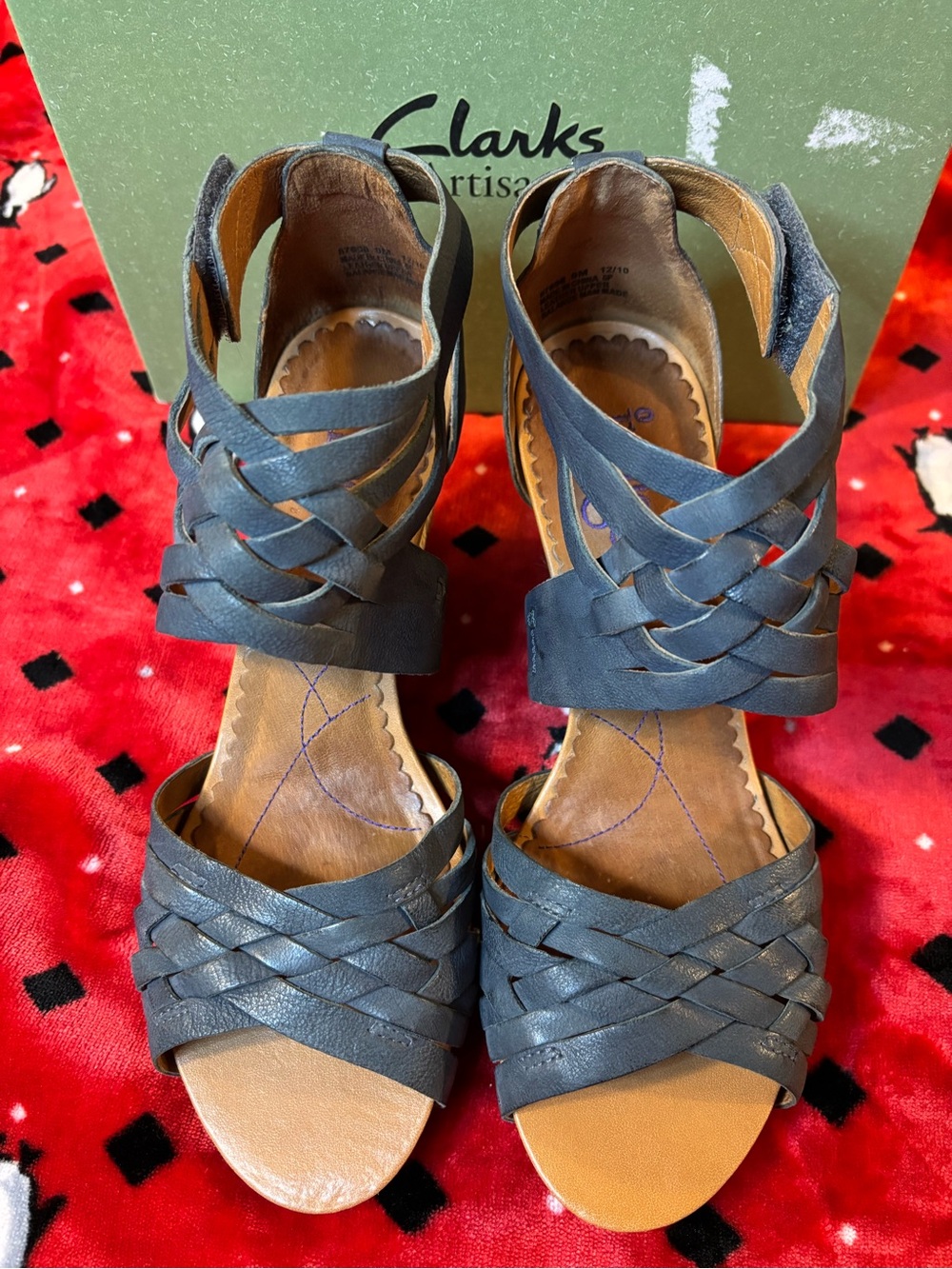 Clarks Women's Navy Leather Woven Heels